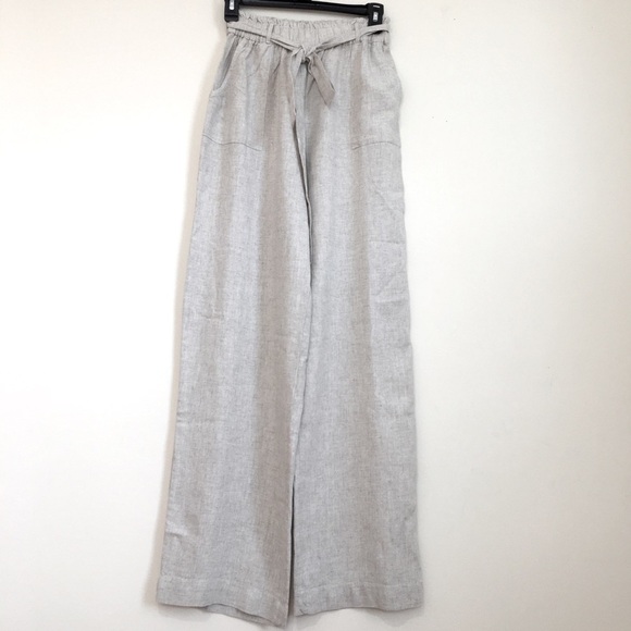 Now This New/tag XS High Rise Paperbag Beige Linen Viscose Wide Leg Pull on Pant - Picture 4 of 16